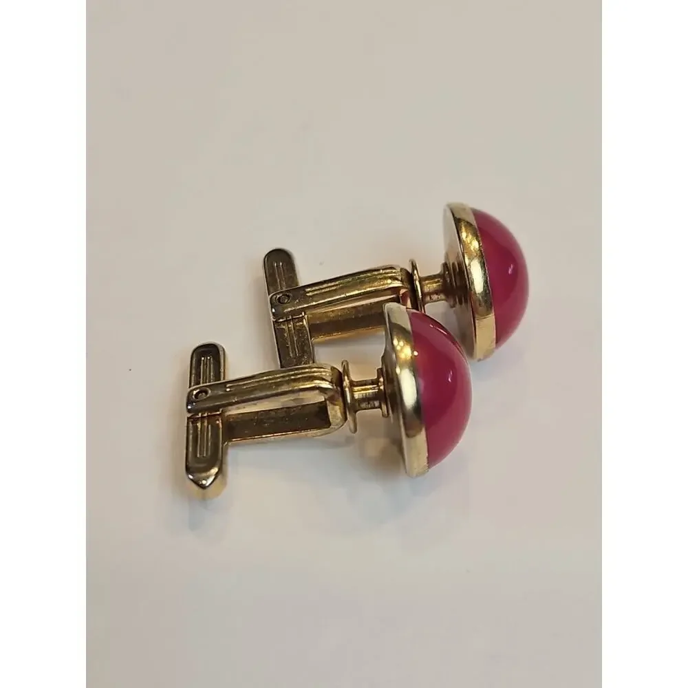 2 Vintage Cufflinks Ruby Red Cabochon‎ Cufflinks/Hickok Cufflinks